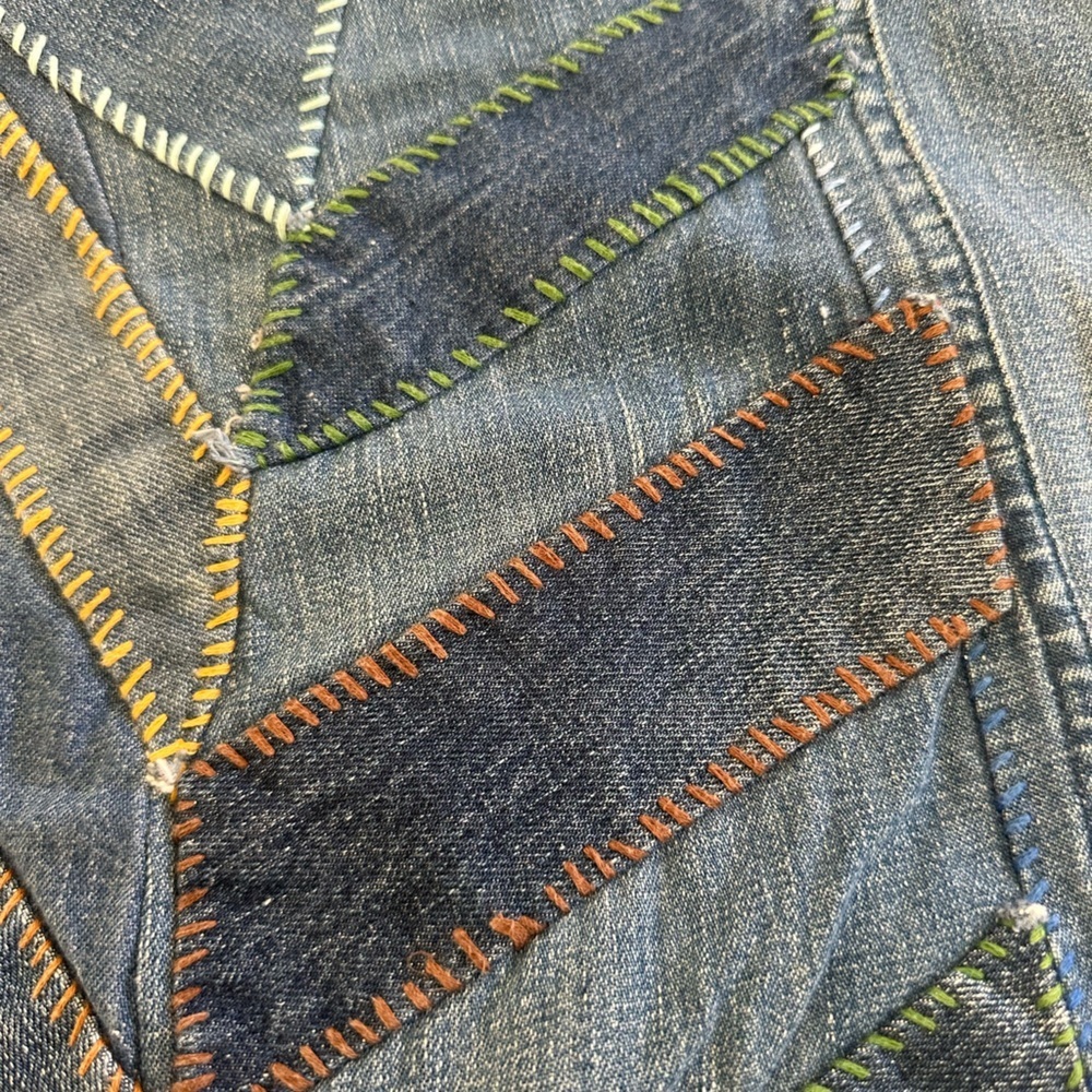 Vintage L.A.P.D. California Denim Skirt | Patchwork Chevron | Upcycled Boho Midi - Picture 8 of 10